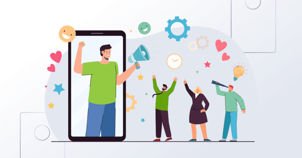 mobile screen with people around it - illustration