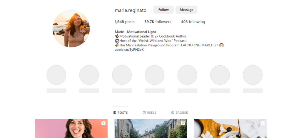 Marie Reginato Instagram profile - micro influencer on Instagram