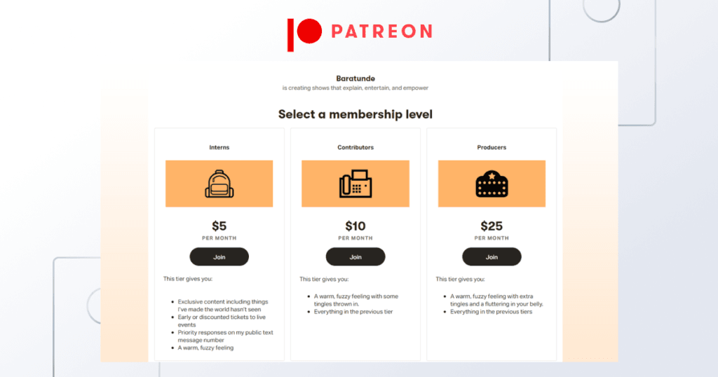 patreon membership levels