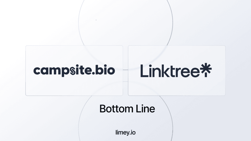 Picture that shows Campsite.bio and Linktree logo side by side and with bottom line text at the bottom