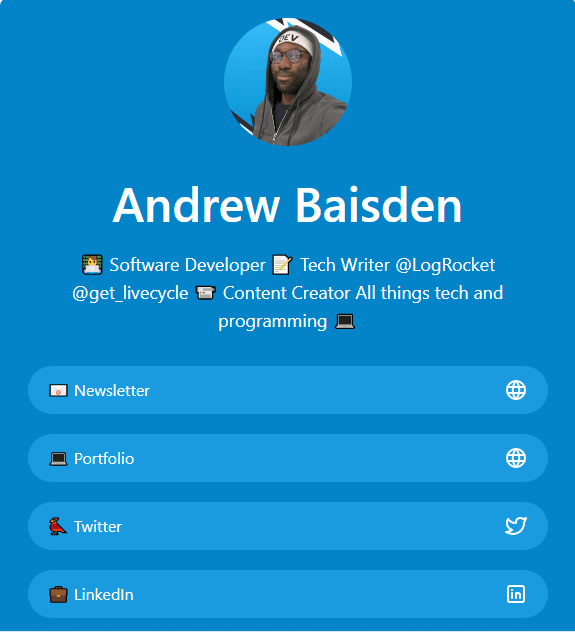 Image of Andrew Baidsen's landing page.