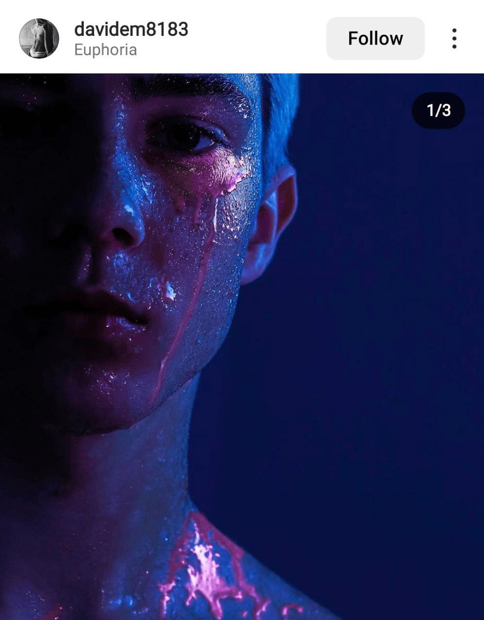 Instagram screenshot of davidem8183's image of a person with glittery makeup with the geotag ' Euphoria'.