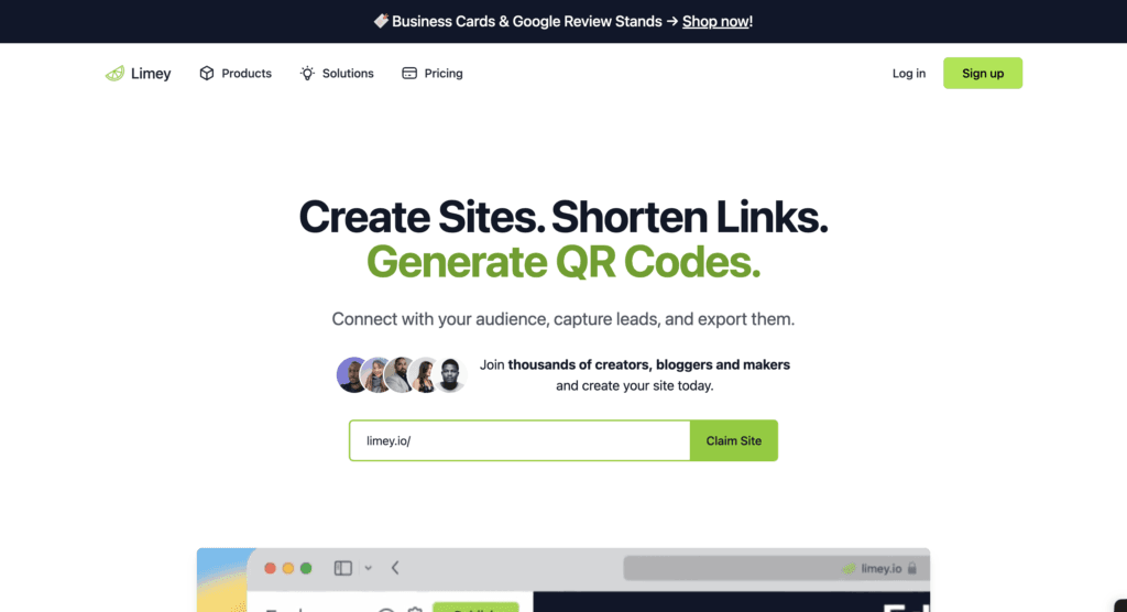 limey home page - an alternative to linktree to create bio sites