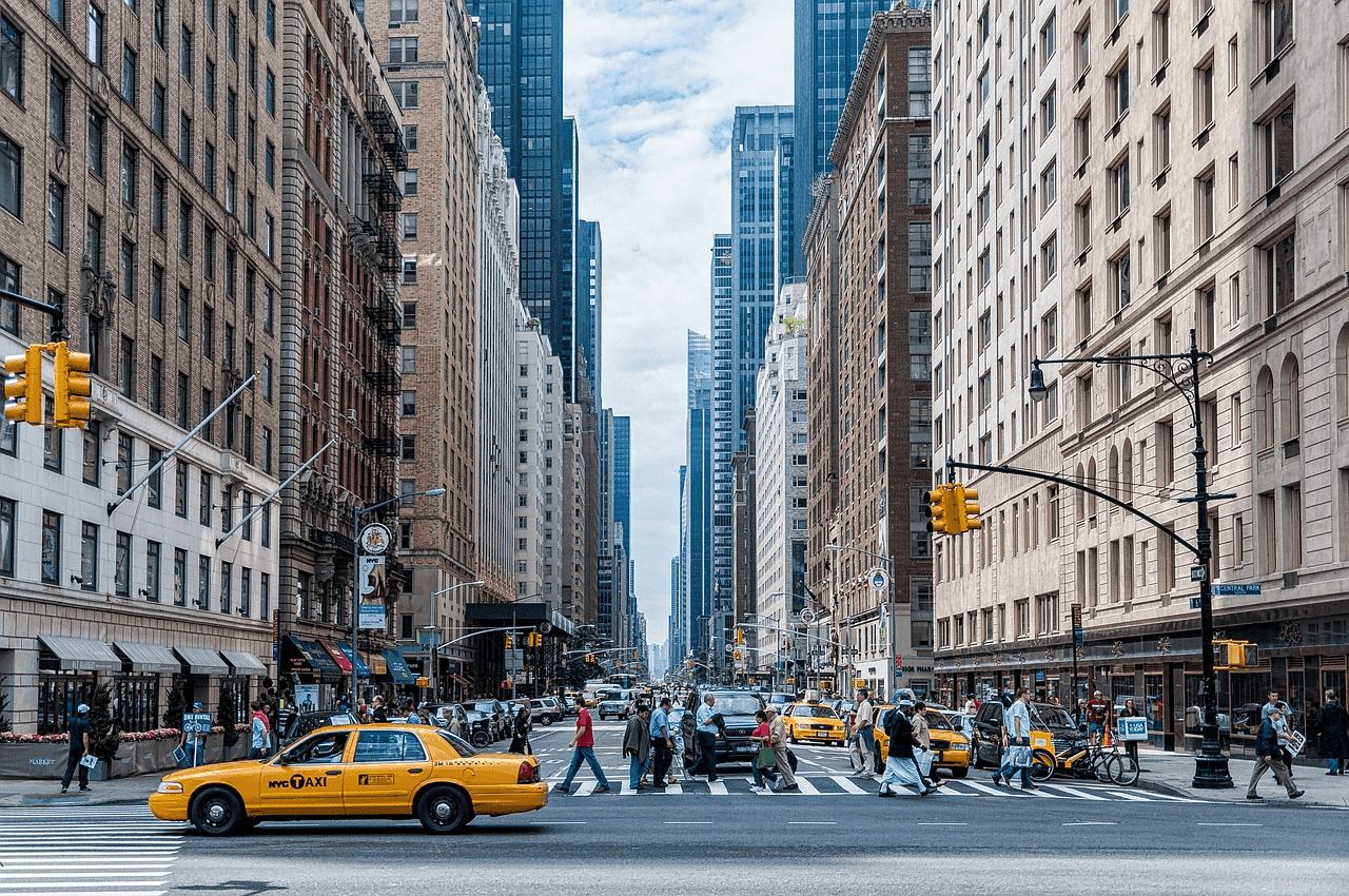 Pedestrians crossing the street in New York City