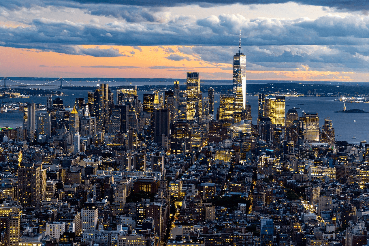 New York City skyline of the building lights at night time